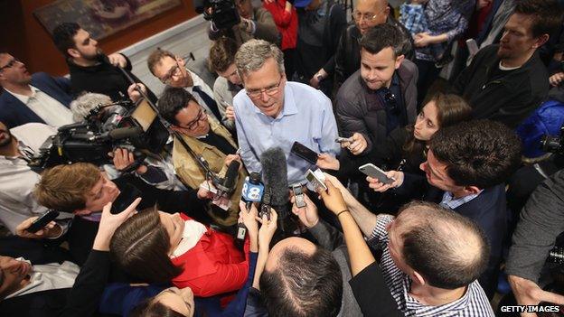 Former Florida Governor Jeb Bush answers media questions.