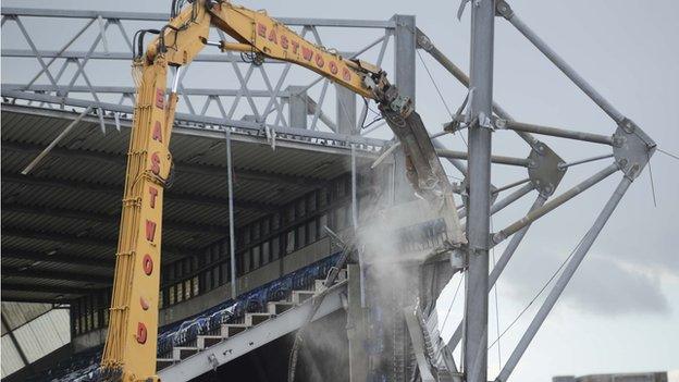 The damaged West Stand at Windsor Park