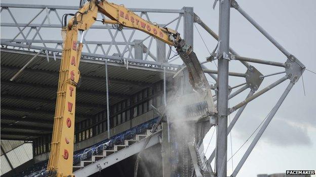 The damaged West Stand at Windsor Park