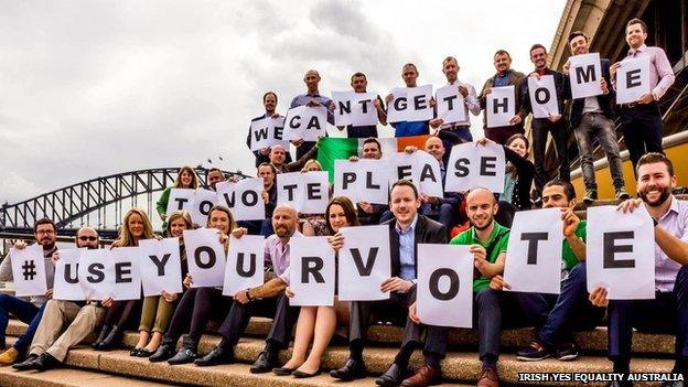 Irish emigrants abroad have used social media to encourage people in their homeland to vote on 22 May