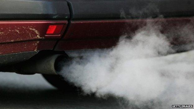 Car exhaust pipe emitting smoke