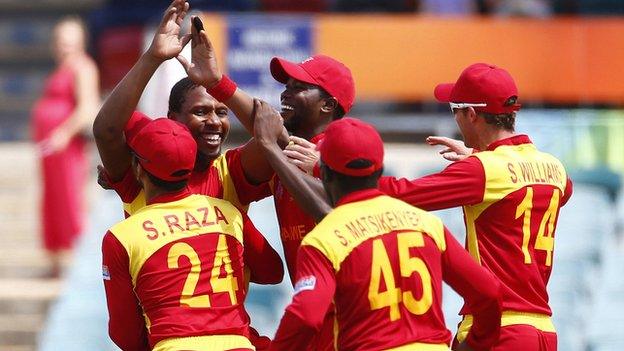 Zimbabwe cricket team celebrate a wicket