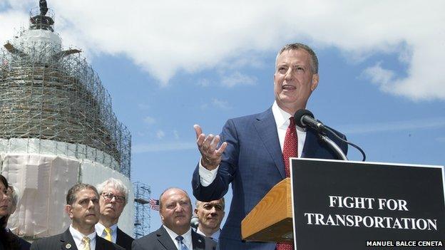 New York City Mayor Bill De Blasio on the steps of the US Capitol.