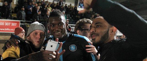 Aaron Pierre with Wycombe fans