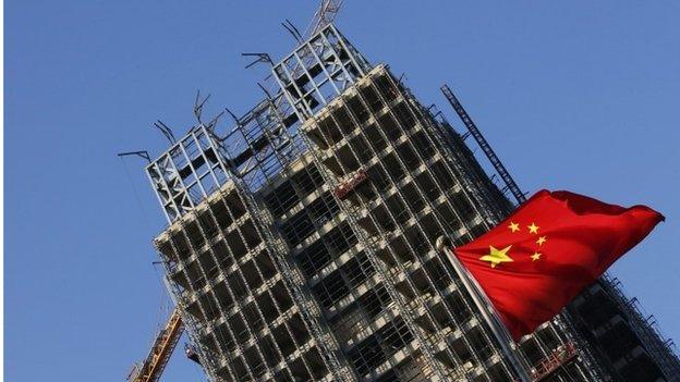 Chinese flag on building site