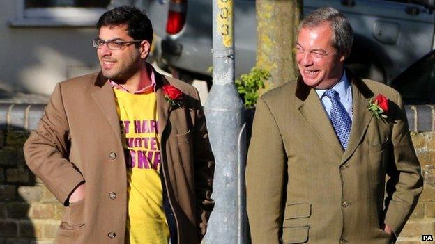 UKIP leader Nigel Farage (right) with Raheem Kassam (left)