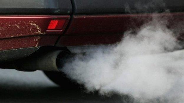 Car exhaust pipe emitting smoke