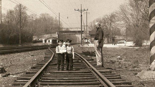 Frank and Bill Watson with their grandfather, Joseph Tripician, from Easter 1966, at Villanova Station, not far from Duffy's Cut