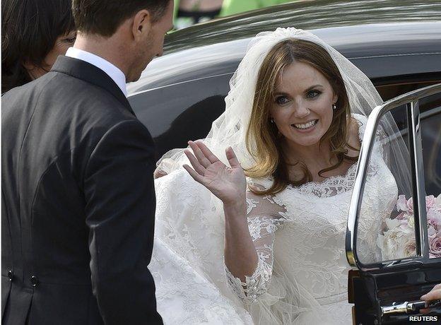 Geri Halliwell arrives for her wedding at St Mary's Church, Woburn