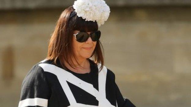 Dawn French attending the wedding of Spice Girl Geri Halliwell and Formula 1 boss Christian Horner at St Mary's Church in Woburn, Bedfordshire.