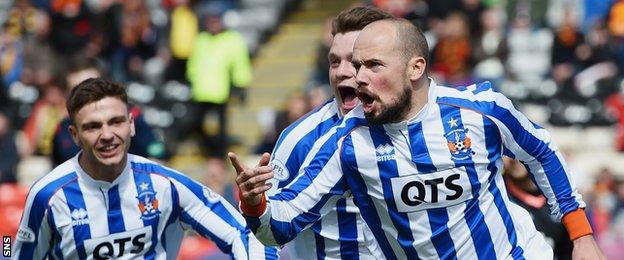 Jamie Hamill celebrates after scoring for Kilmarnock against Partick Thistle