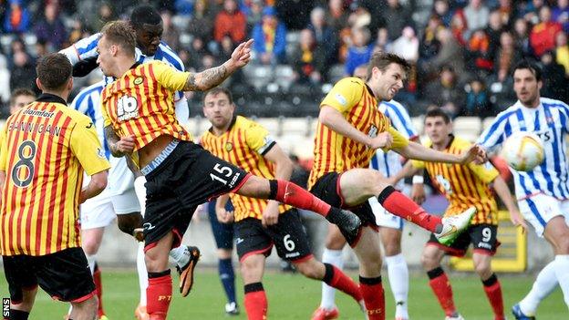 Tope Obadeyi scores for Kilmarnock against Partick Thistle