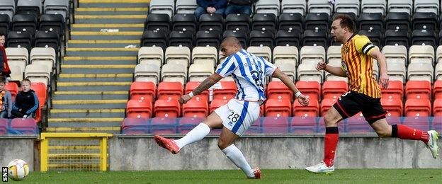 Josh Magennis scores for Kilmarnock against Partick Thistle