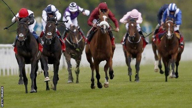 Golden Horn (left) wins the Dante Stakes at York