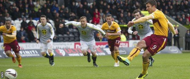 John Sutton scores a penalty for Motherwell against St Mirren