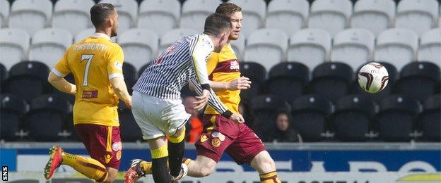 Stephen Mallan scores for St Mirren against Motherwell