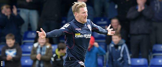 Ross County forward Michael Gardyne celebrates after scoring against Hamilton