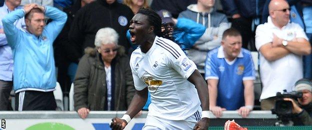 Bafetimbi Gomis' equaliser for Swansea was his fifth goal in five games