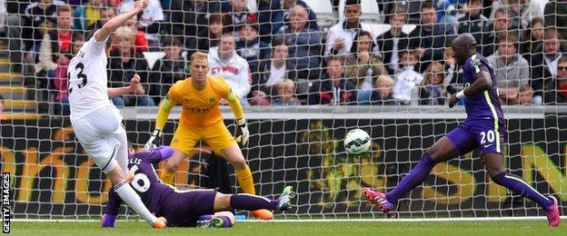 Gylfi Sigurdsson scores for Swansea against Manchester City