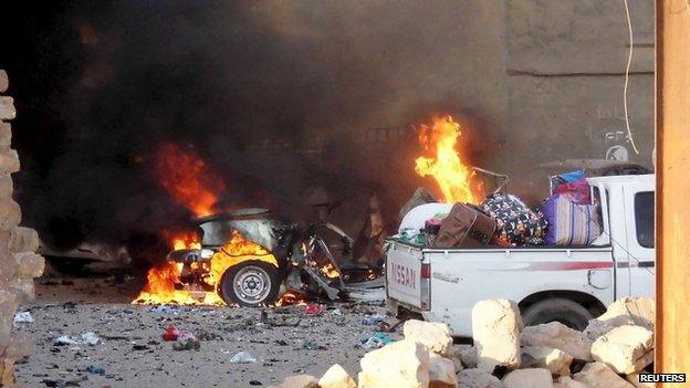 Remains of car in city of Ramadi. 16 May 2015