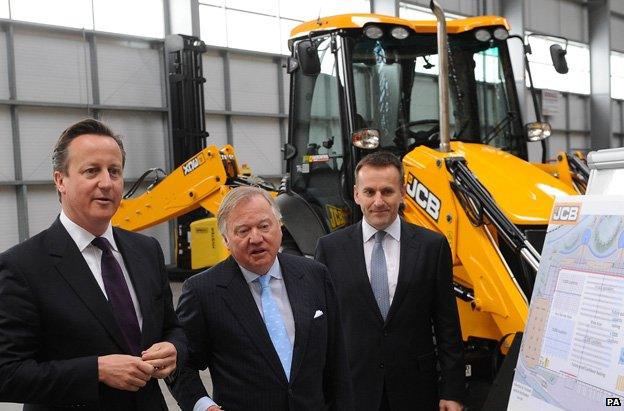 David Cameron with Lord Anthony Bamford (centre) 2014