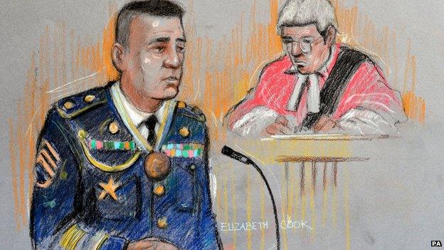 US Army Staff Sergeant Mark Aggers, in the witness box at Woolwich Crown Court for the trial against Anis Sardar,