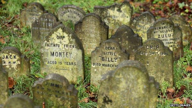 Graves at the old pet cemetery at Hyde Park