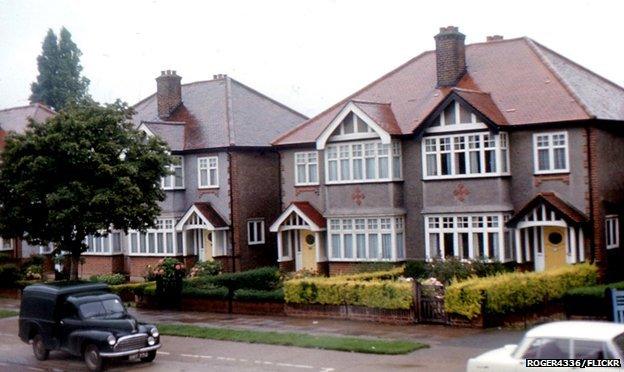 A semi-detached house with a front garden, 1968