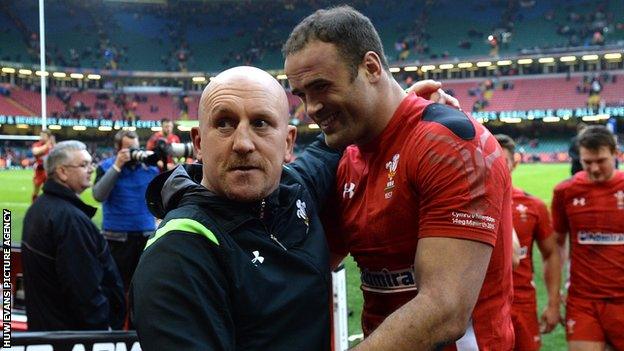 Wales defence coach Shaun Edwards and centre Jamie Roberts