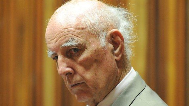 Retired tennis player Bob Hewitt sits in the dock in a court east of Johannesburg, South Africa (March 23, 2015)