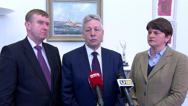 Mervyn Storey, Peter Robinson and Arlene Foster