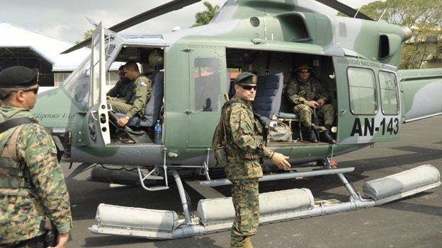 Frank Abrego on board a helicopter on 16 April 2015