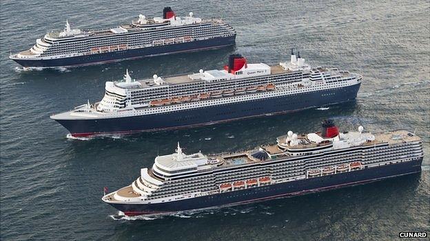 The Queen Mary 2, the Queen Elizabeth and Queen Victoria