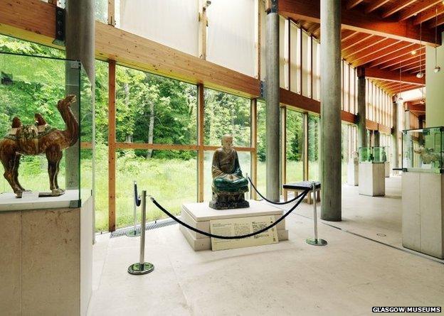 Burrell Collection's North Gallery, with Chinese figure of Lohan