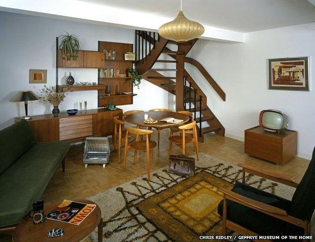 A period living room in 1965 at the Geffrye Museum of the Home