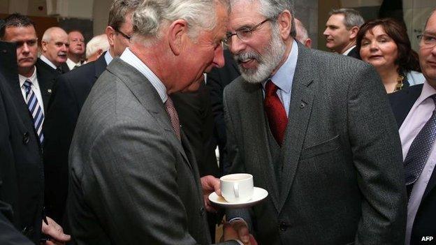 Prince Charles met Sinn Féin leader Gerry Adams at a reception in Galway