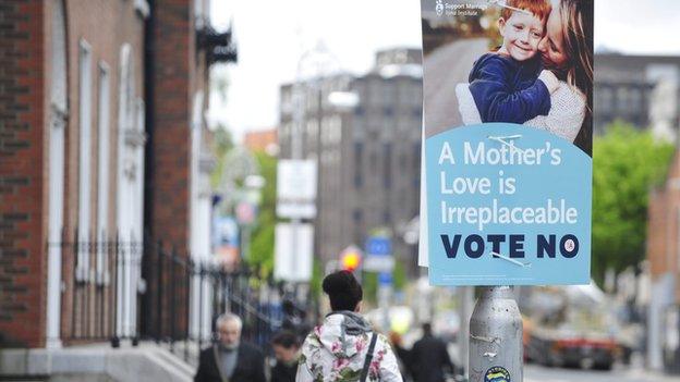 No vote poster hanging from a lamppost in Dublin ahead of the marriage referendum