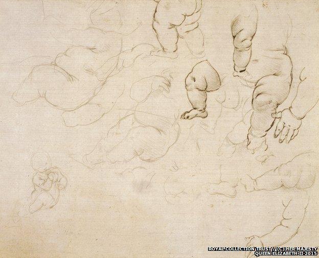 Leonardo da Vinci - studies of an infant's limbs, c.1490