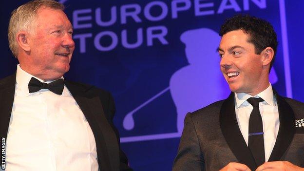 Former Manchester United manager Sir Alex Ferguson with Rory McIlroy at the awards ceremony