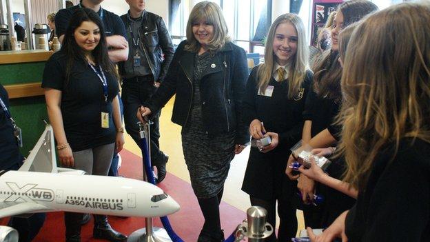 Maggie Philbin with pupils