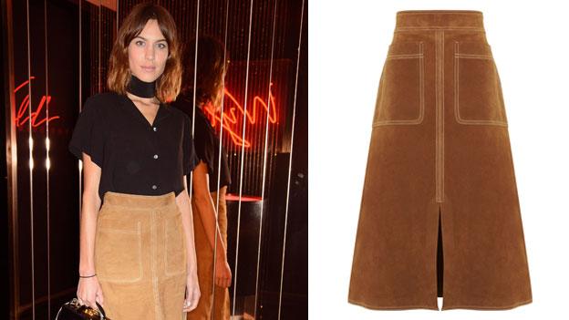 Alexa Chung in her skirt, with the Marks and Spencers website image of the same item