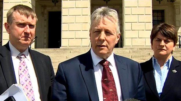 Mervyn Storey, Peter Robinson and Arlene Foster