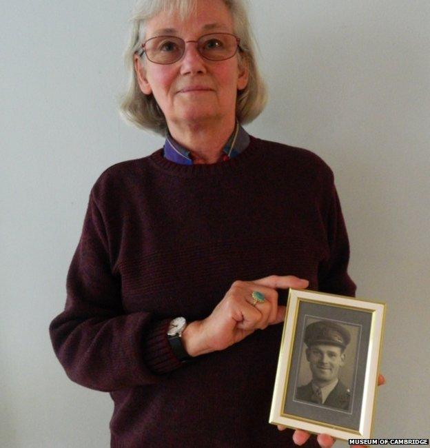 Pamela Halpin with photograph of father Clifford Campbell Hilliard