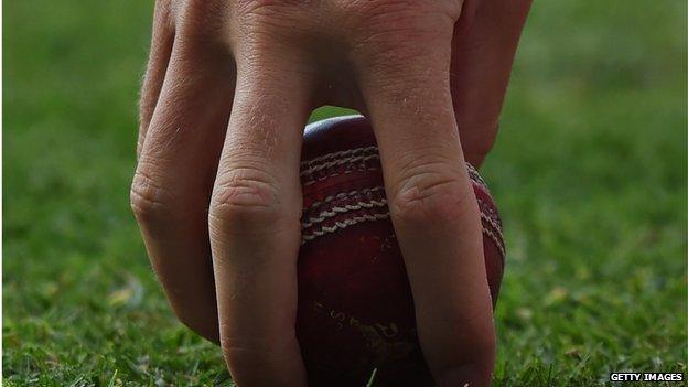 Cricketer with a cricket ball