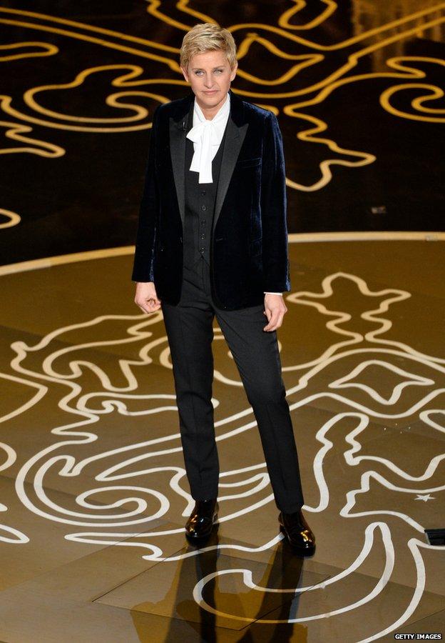 Host Ellen DeGeneres speaks onstage during the Oscars at the Dolby Theatre 2 March 2014