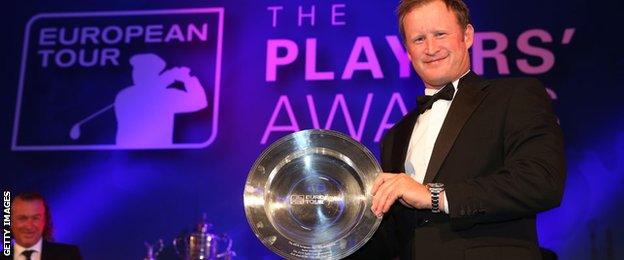 Jamie Donaldson with his shot of the year award