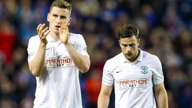 Hibernian's Paul Hanlon (left) and Lewis Stevenson look dejected at full-time