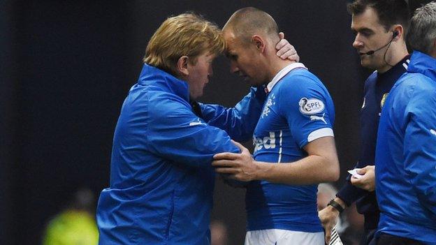 Rangers manager Stuart McCall (left) and Kenny Miller