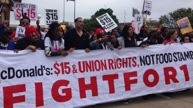 Protesters at Oak Brook, Illinois, 20 May 2015