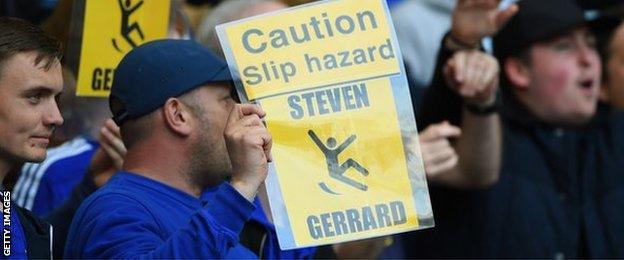 Chelsea fans hold up banners about Steven Gerrard